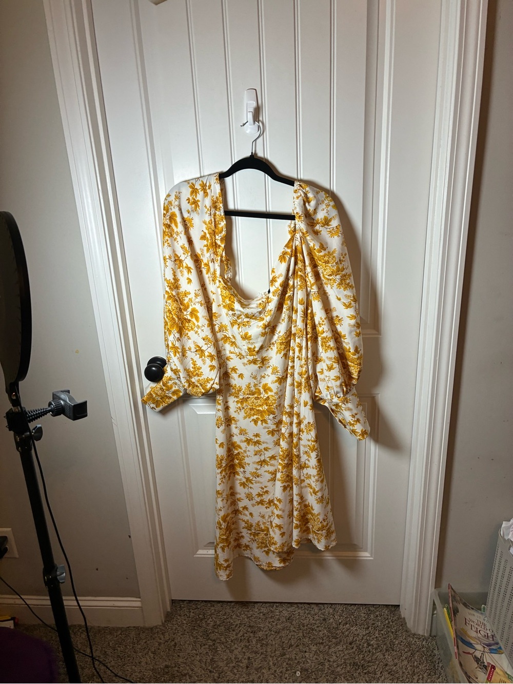 a new day White Midi Dress with Yellow Floral Print and Cowl Neck